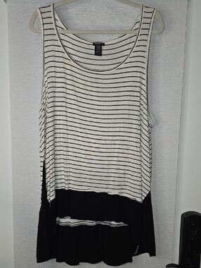 torrid Black and White Striped Tank with Black Band